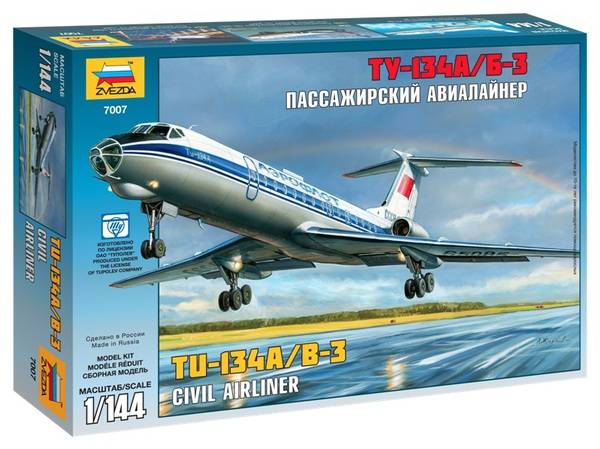 Пассажирский авиалайнер "Ту-134" сборная модель Звезда 7007з