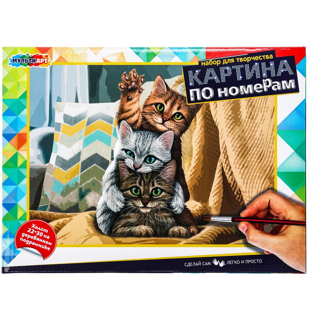 Холст по номерам на подрамнике 22х30 см. кошки MultiArt CANV22X30-CATS