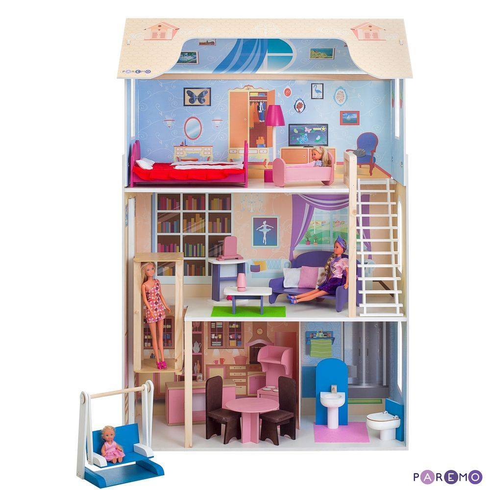 Кукольный домик для Барби "Грация" (16 предметов мебели, лестница, лифт, качели) PAREMO PD315-03