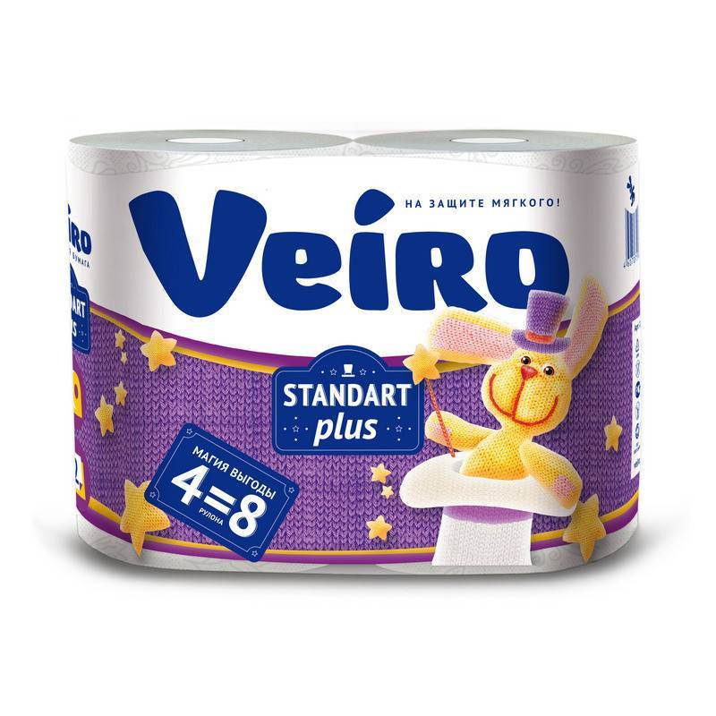 Бумага туалетная Veiro Standаrt Plus 2-слойная белая (4 рулона в уп) 3С24 307663