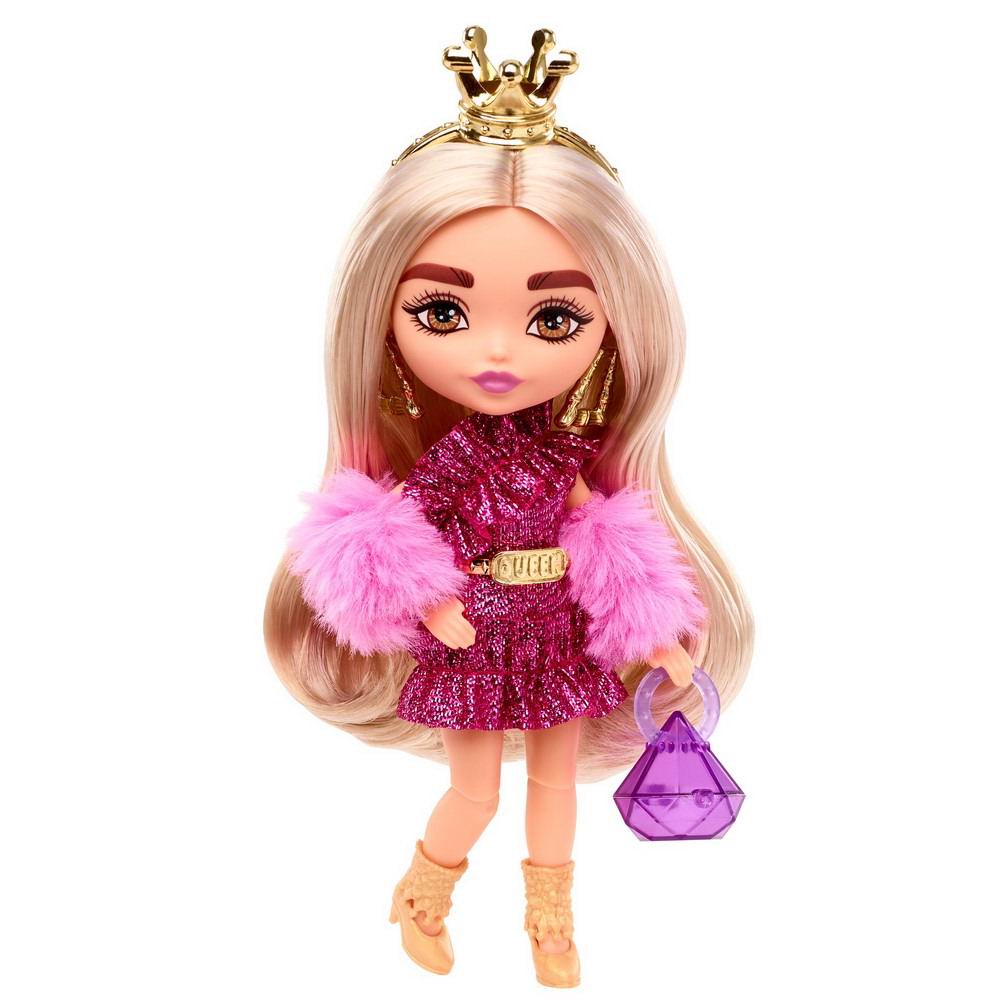 Кукла Mattel Barbie Мини-кукла Экстра Модница в мерцающем платье с меховой накидкой HJK67