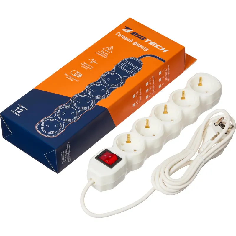 Сетевой фильтр BigTech ST516-3-W(5р/3м/16А/3,5кВт/3х1 мм2/белый) 2105958