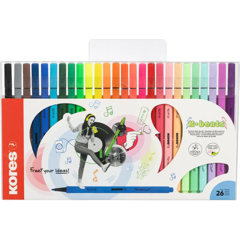 Фломастеры K-BEATS наб 26цв в коробке,пастель,неон.цв Kores 2270470
