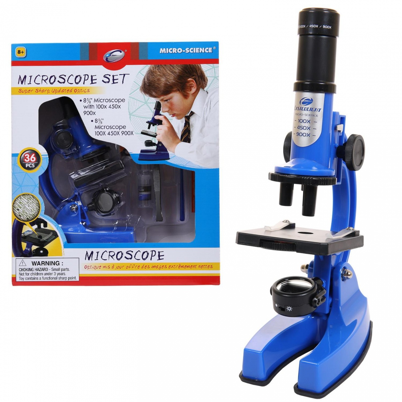 Микроскоп c аксесс. увеличение 100х450х900, 36 предметов в наборе, цвет синий 21361