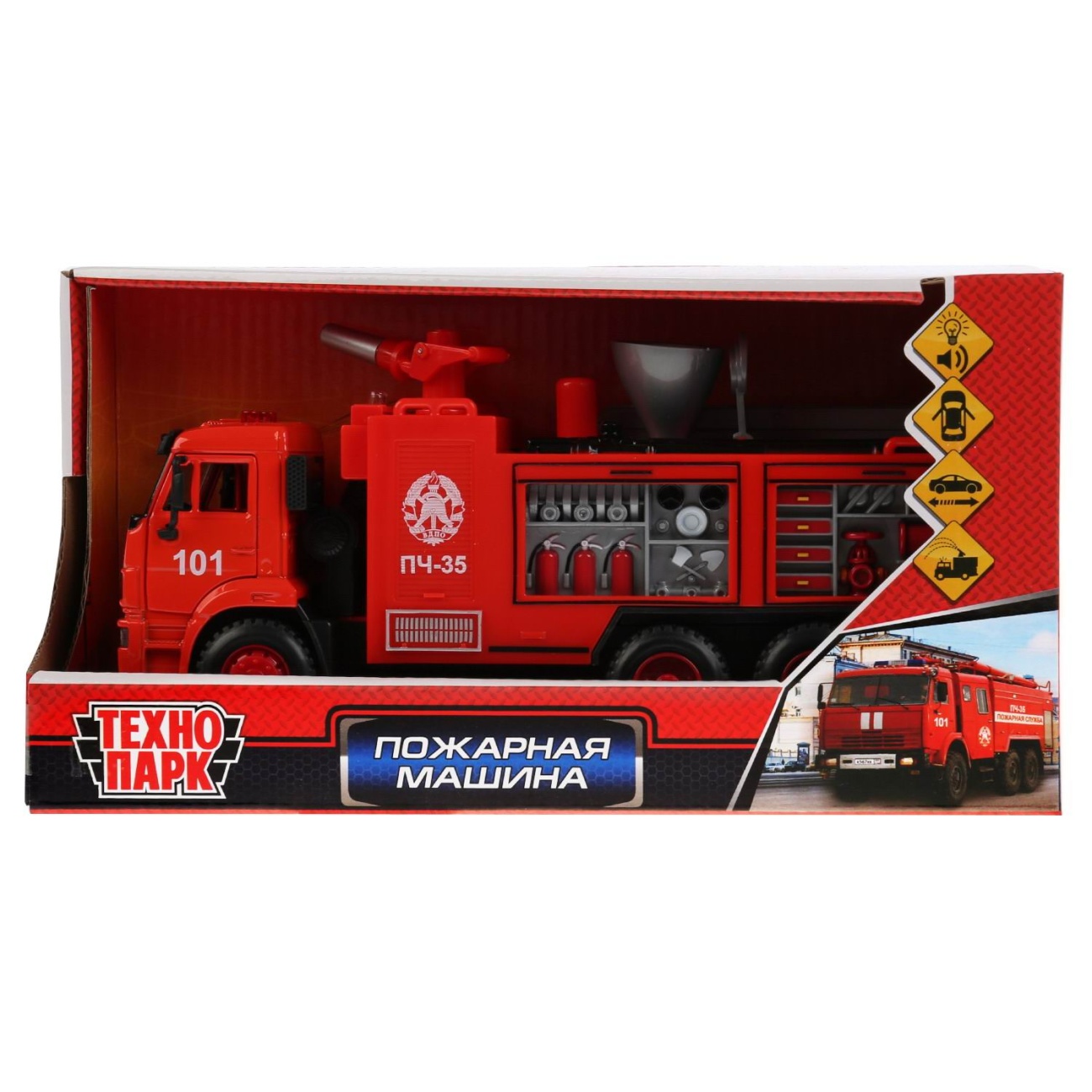 Машинка Технопарк Пожарная машина 21 см, свет/звук брызгает водой X600-H09064-R