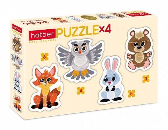Набор пазлов Hatber Лесные звери 3-4-5-6 элементов,4 картинки, формат А5, 200х140мм 078853