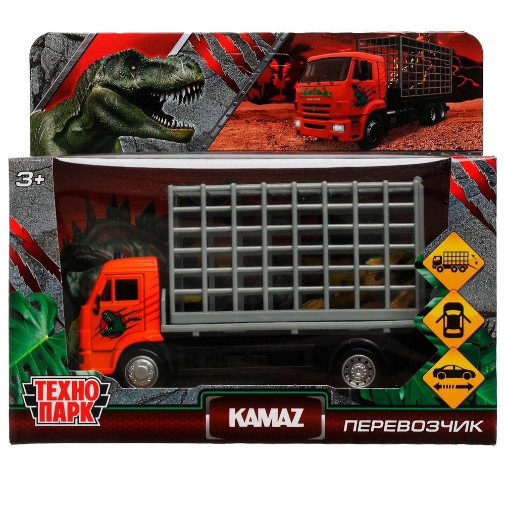 Машина Технопарк KAMAZ 14 см с динозавром KAMCHE-15DIN-DINO