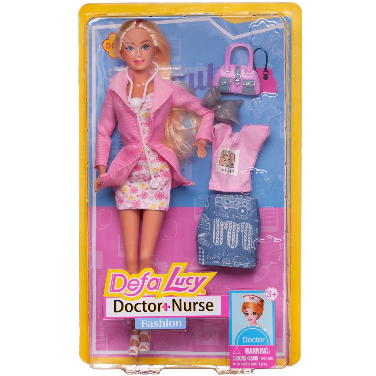 Кукла Defa Lucy Доктор в розовом халате с дополнительным комплектом одежды и аксесс. 29 см 8403d/розовый