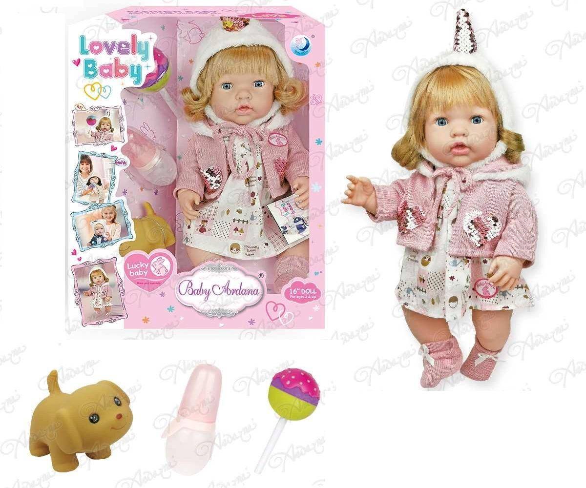 Пупс-кукла "Baby Ardana" в платье и розовой кофточке с пайетками, в наборе с аксесс. 40см ABtoys WJ-C0017
