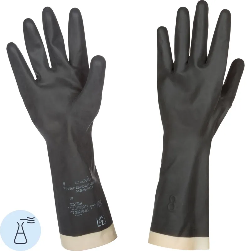 Перчатки защитные КРИЗ КЩС (К20Щ20) тип 2 латекс черные (размер 8) 1569591 лат. КЩС тип II