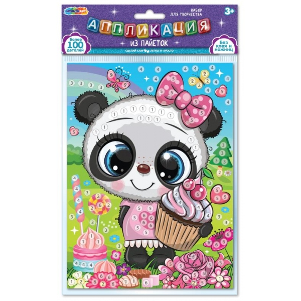 Аппликация из пайеток 17х23 см. панда (с большими глазами) MultiArt SEQPACK-112302