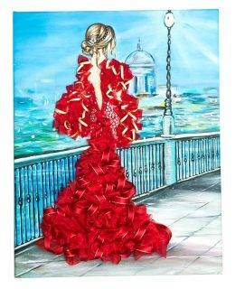 Мозаика из пайеток на холсте "Девушка в красном" Волшебная мастерская МХ-31