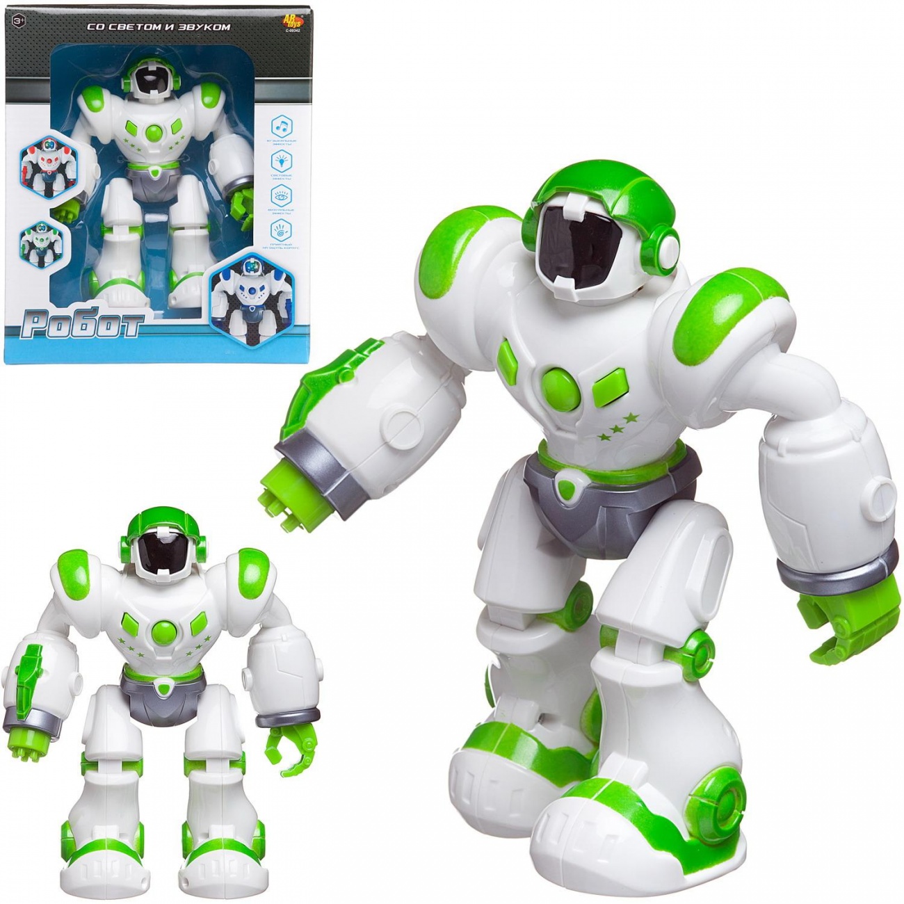 Робот ABtoys, свет/звук, бело-зеленый C-00342/зеленый