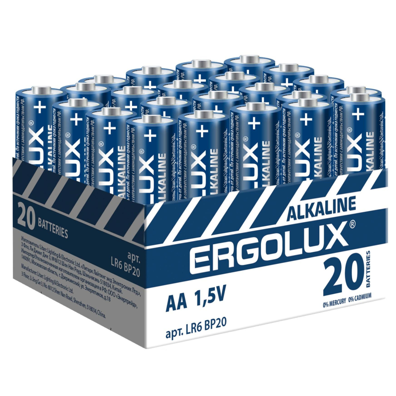 Батарейки Ergolux AA/LR 6 Alkaline BP-20 (LR 6 BP20, 1.5В, 20 шт в уп.) 1568802 14675