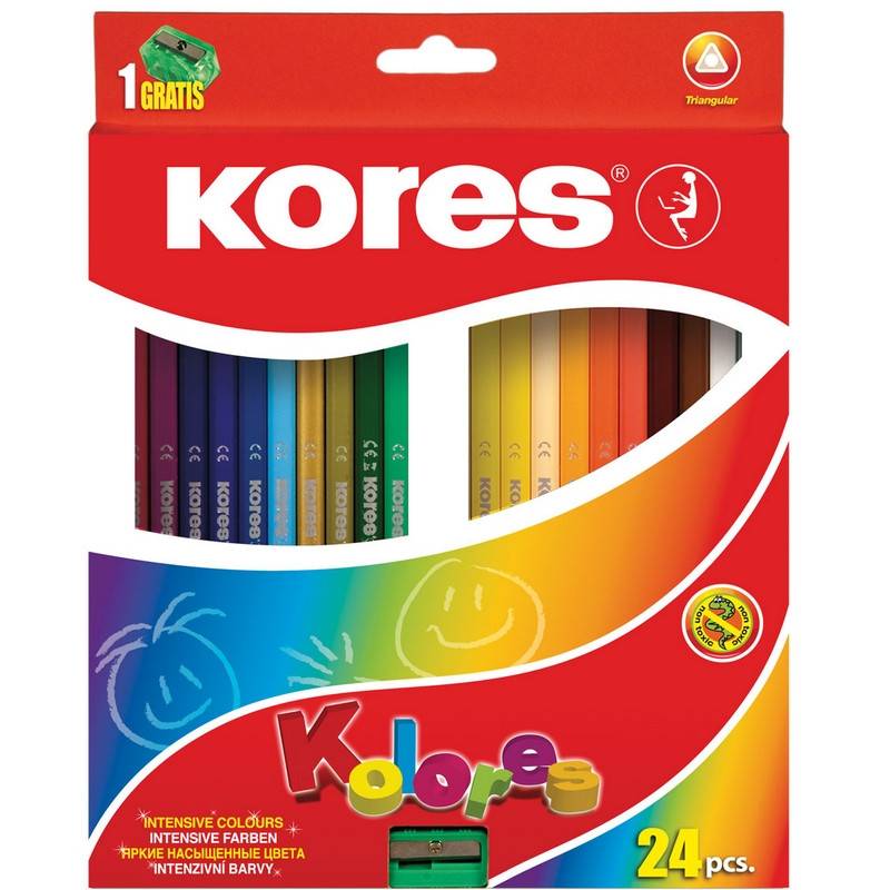 Карандаши цветные Kores 24 цвета трехгранные с точилкой 128903