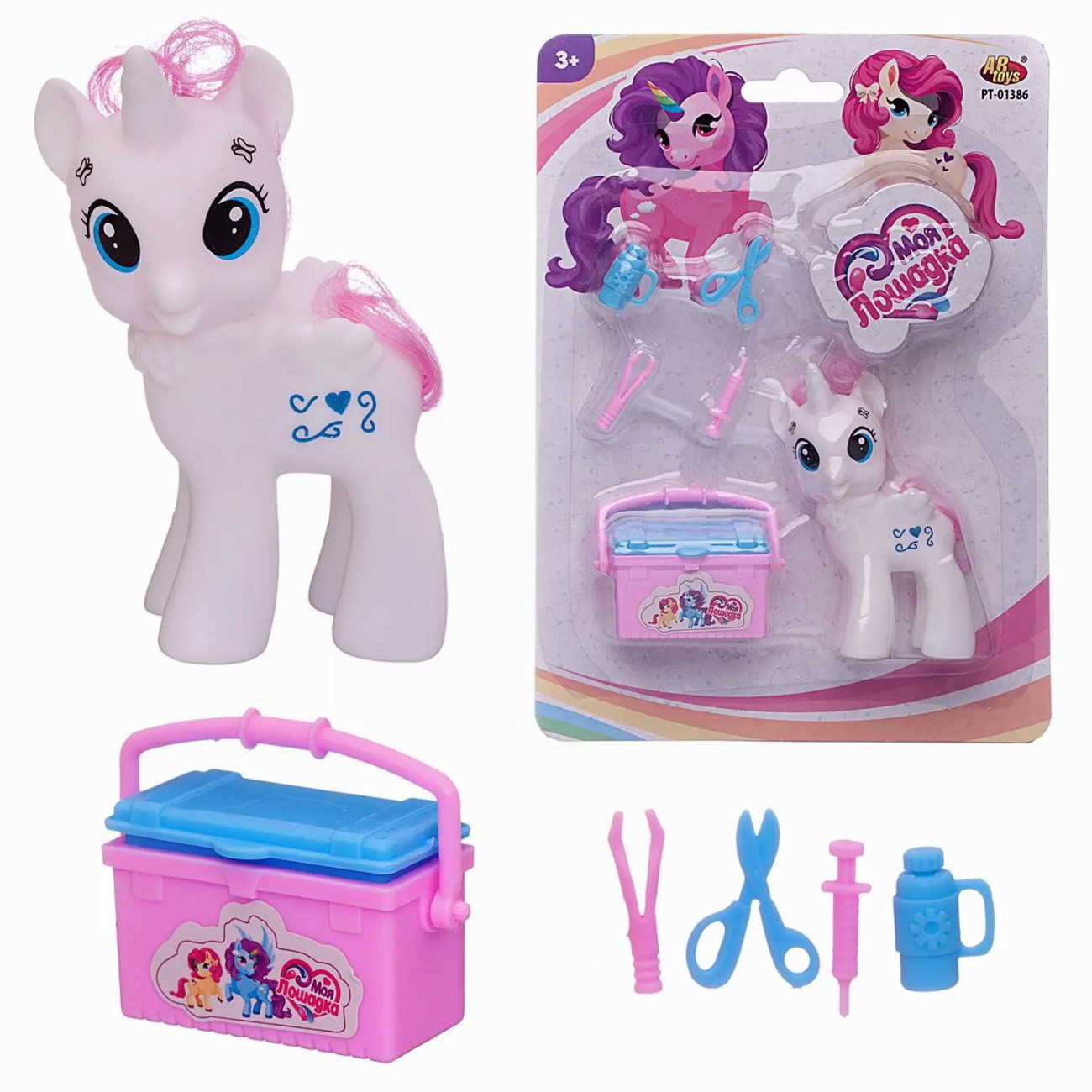 Игровой набор Abtoys Моя лошадка Пони-единорог белая с медицинским чемоданом PT-01386/белая