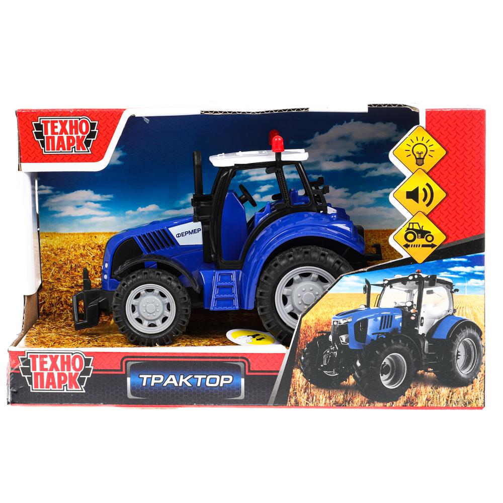Модель пластик свет-звук Трактор, 15 см. подвижные детали, инерция. Технопарк 1901A101-R-BLUE (96)