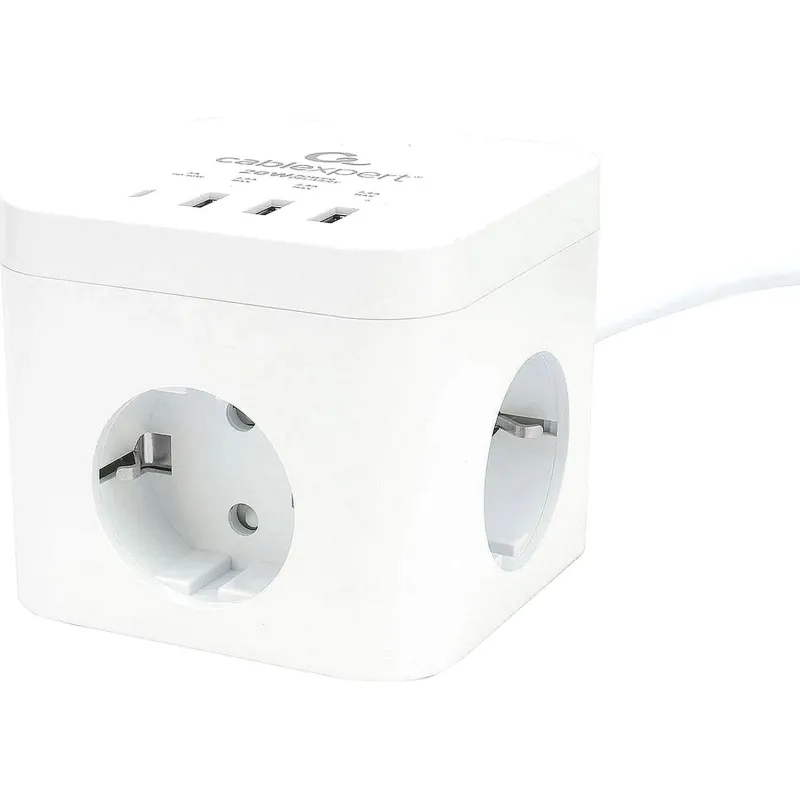 Сетевой фильтр Cablexpert Cube 3р/1,5м, 10А, 3xUSB, белый(CUBE-3-CU3-W-1.5) 2161343