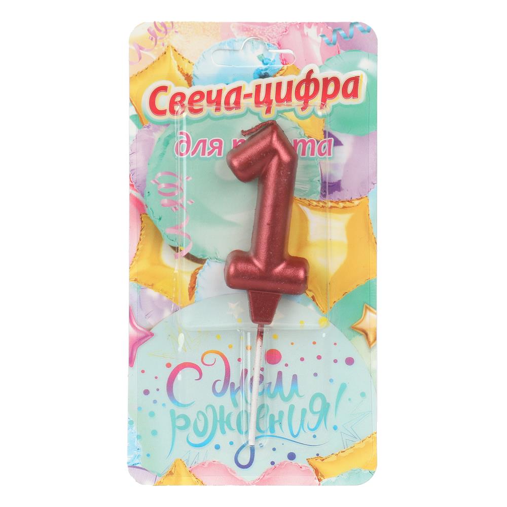 Свечи для торта цифра 1 красная металлик "С Днем Рождения" Чудо праздник CC-129149-HB