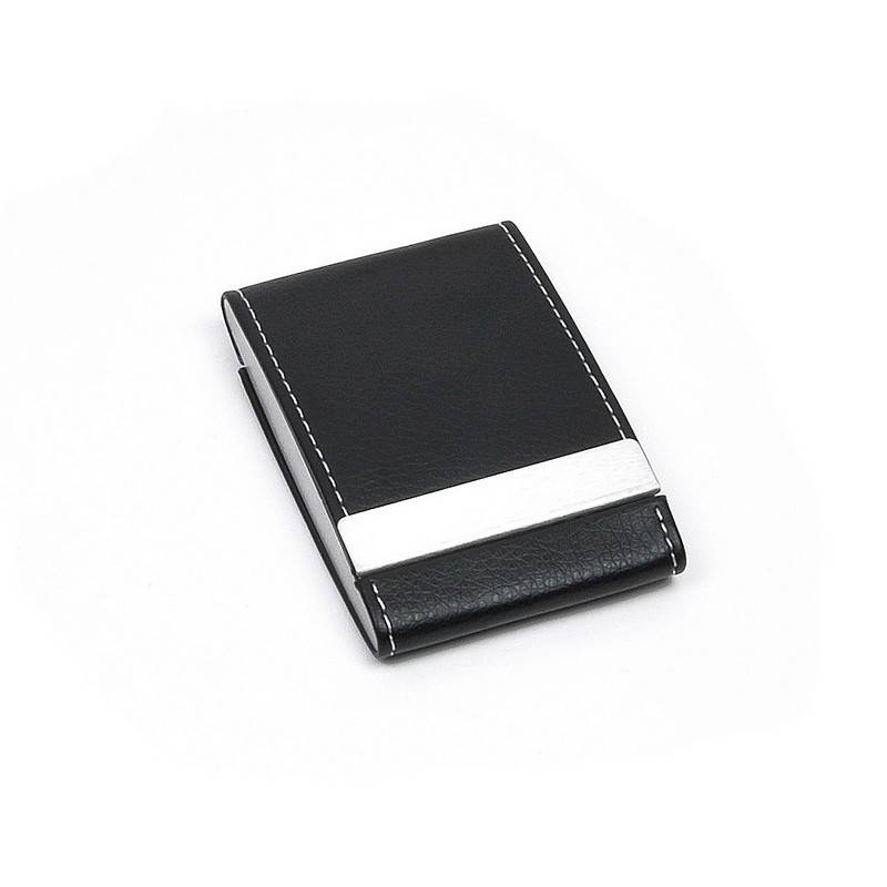 Визитница карманная на 20 визиток из металла/искусственной кожи черного/серебристого цвета 965305
