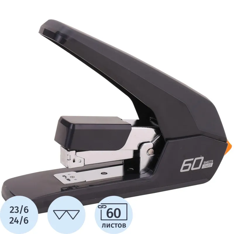 Степлер Deli E0465BLACK Expert 24/6 26/6 23/6 23/8 23/10(60л)сниж усил черн 1793375 E0465 Black