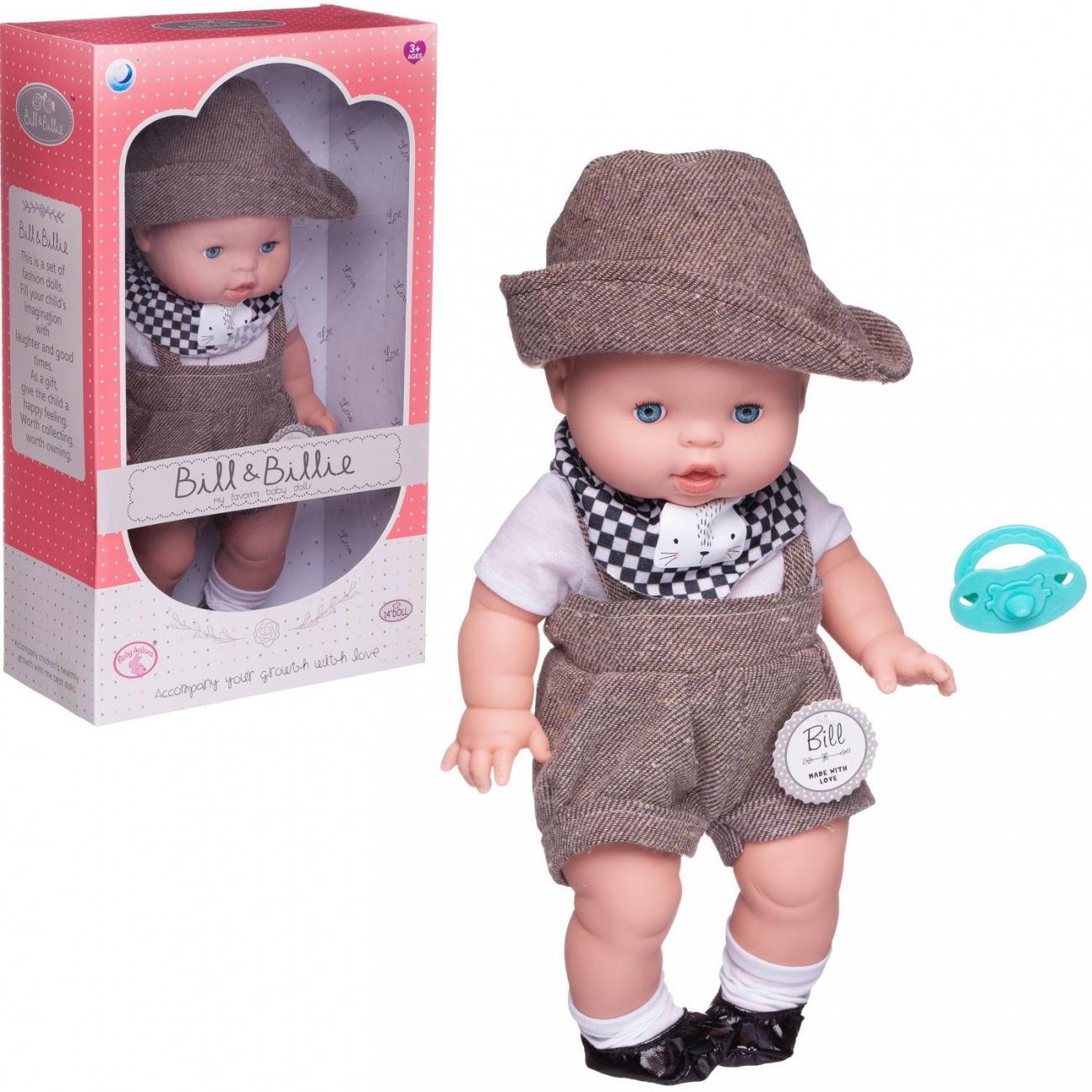 Пупс-кукла Junfa Baby Ardana в белой кофточке, серых шортиках и шляпке, с аксесс. 32см WJ-21824
