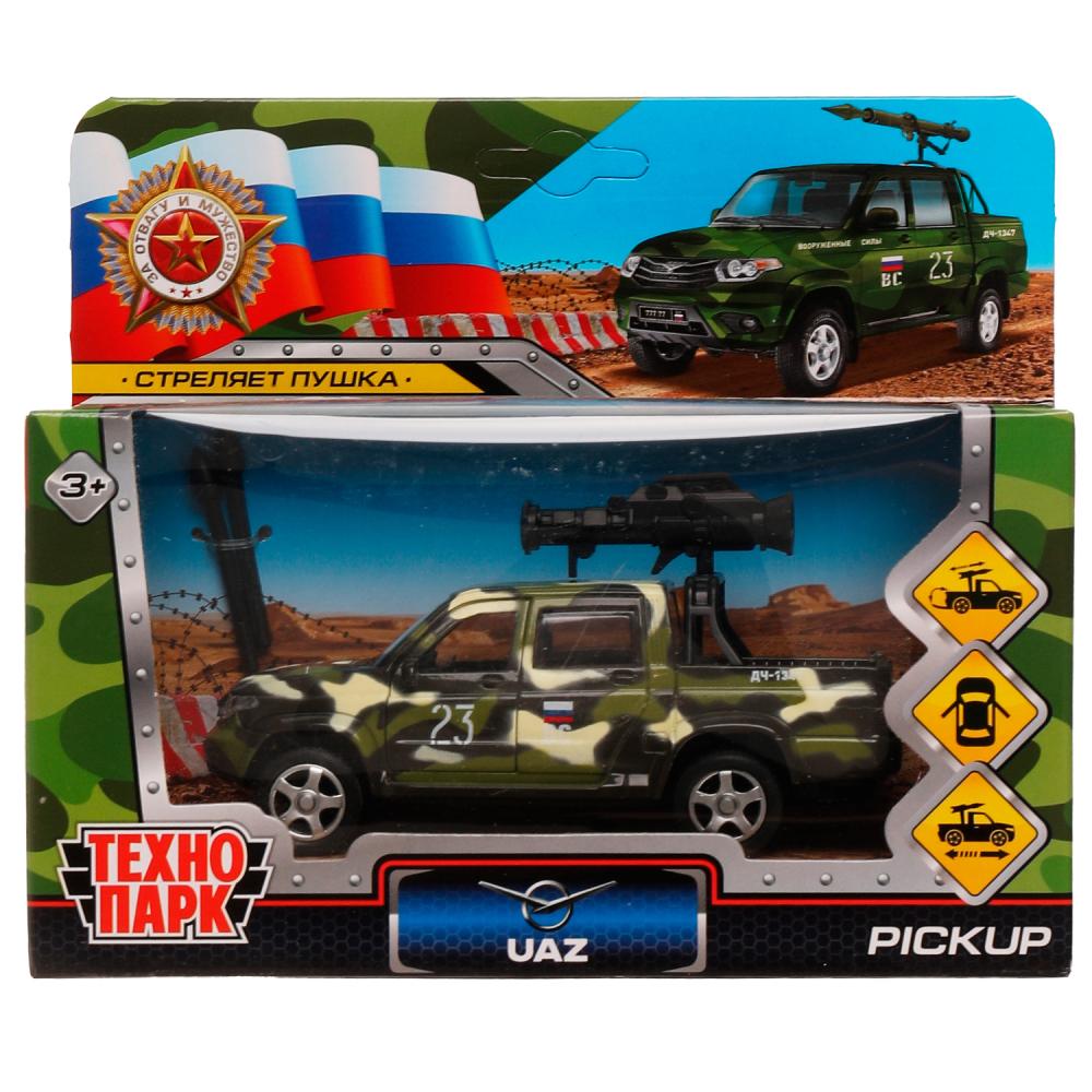 Машина металлическая Уаз пикап Камуфляж с пушкой, 12 см. Технопарк PICKUP-12MIL-CANGN