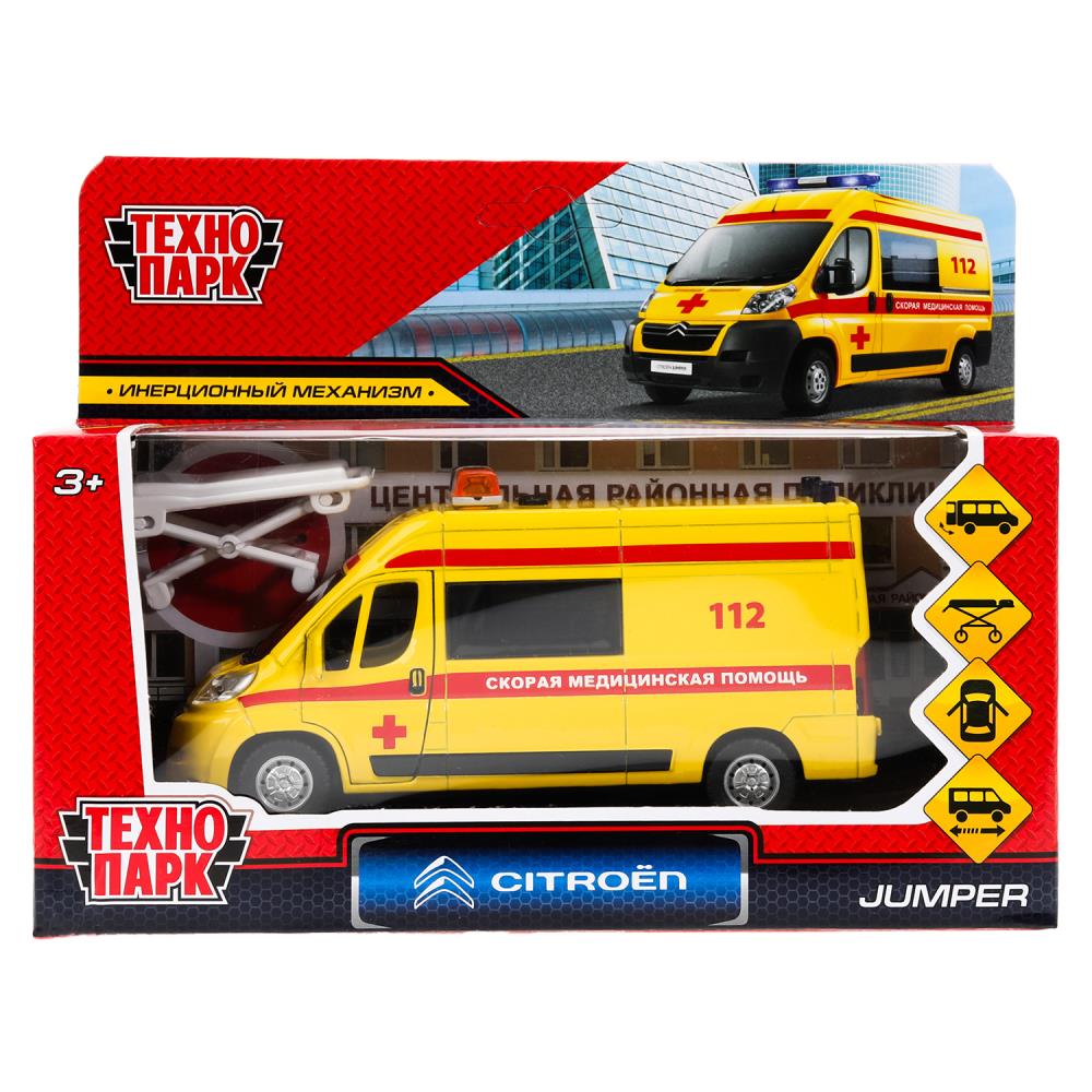 Машина металлическая "Ситроен Джампер Реанимация" 14 см. желтая, Технопарк JUMPER-14AMB-STRYE (72)