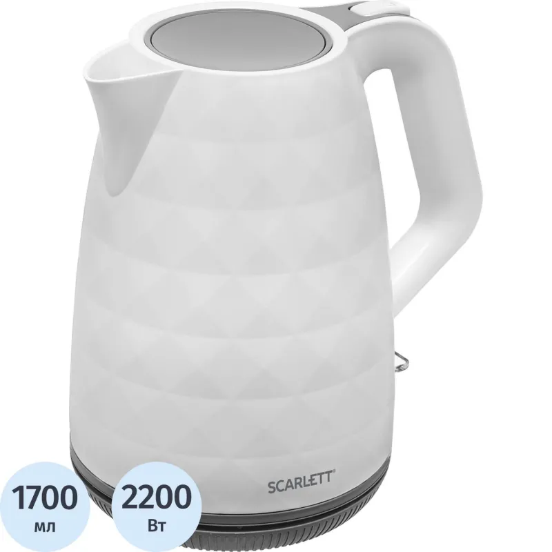 Чайник электрический SCARLETT SC-EK18P49, пластик, 2200Вт, 1.7л, белый 1986759