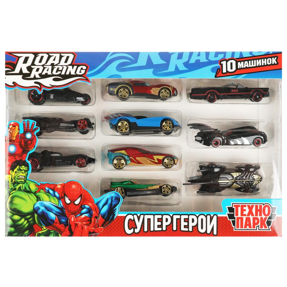 Машина металл Роад Рейсинг набор супергерои, 7,5 см, 10 шт (в асс) Технопарк RR-SET-121-R