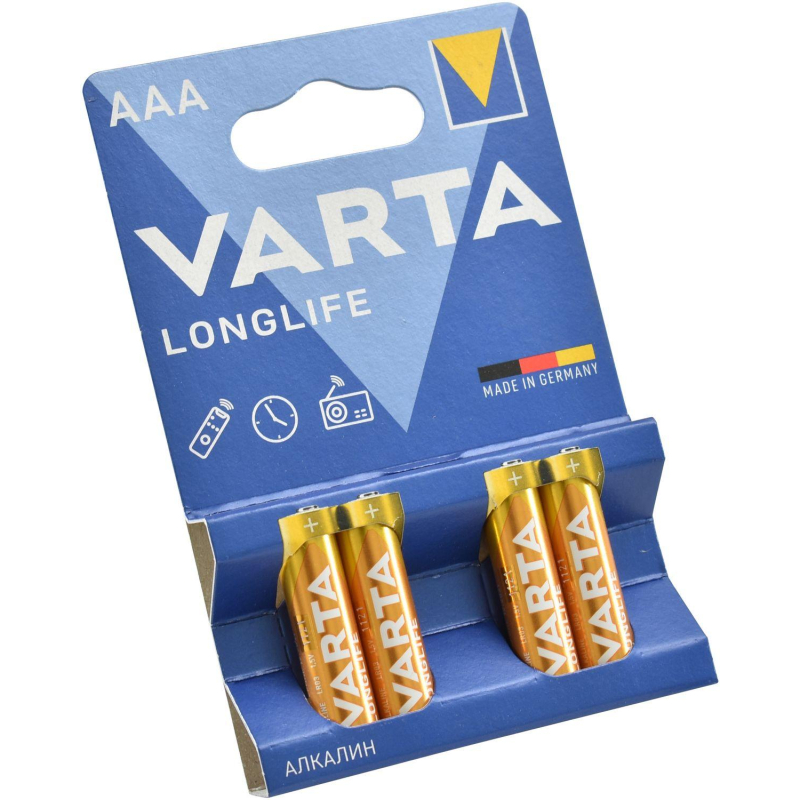Батарейка Varta LONGLIFE LR03 AAA 4шт/бл Alkaline 1.5V (4103) (04103101414) 1931784