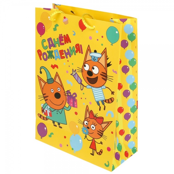 Пакет подарочный матовый "Три Кота" размер Ml, 22х31х10 см. Чудо праздник PML-109926-3CHB (120)