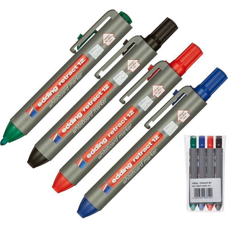 Набор маркеров для досок Edding Retract 4 цвета (толщина линии 1.5-3 мм) E-12/4S 171405