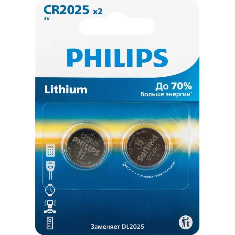 Батарейка Philips CR2025-2BL/CR2025P2/51 литиевые 2шт/уп 2085093 Б0064660