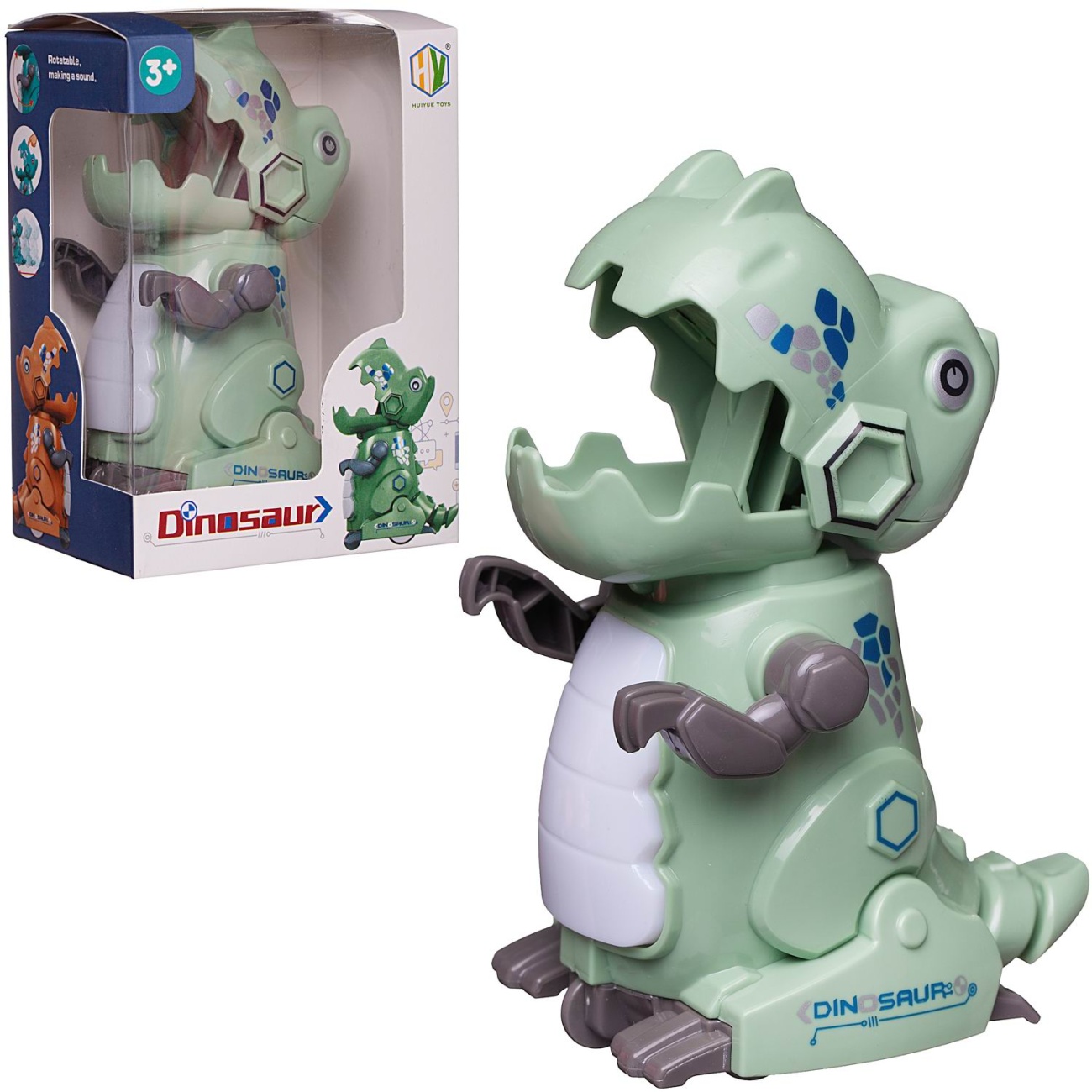 Игрушка заводная Junfa Нажми и поедет Динозавр, светло-зеленый 10,4х7,8х14,5см WE-12542/светло-зеленый