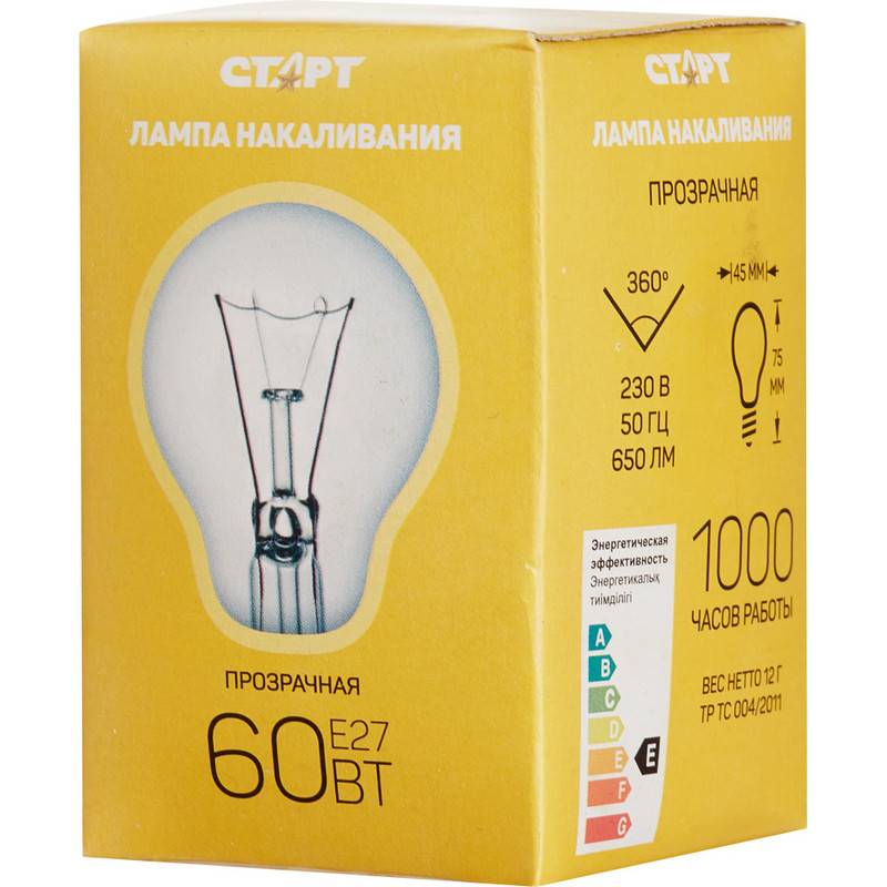Электрическая лампа СТАРТ шарик/прозрачная 60W E27 10шт 862991
