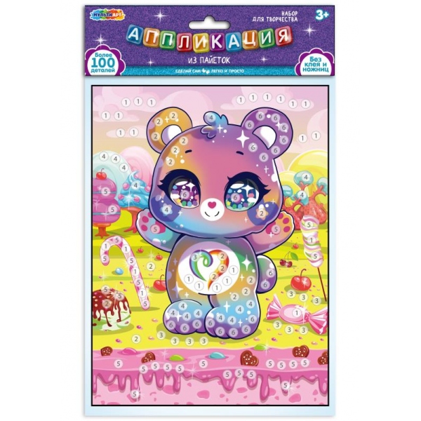 Аппликация из пайеток 17х23 см. кавай, мишка MultiArt SEQPACK-112296