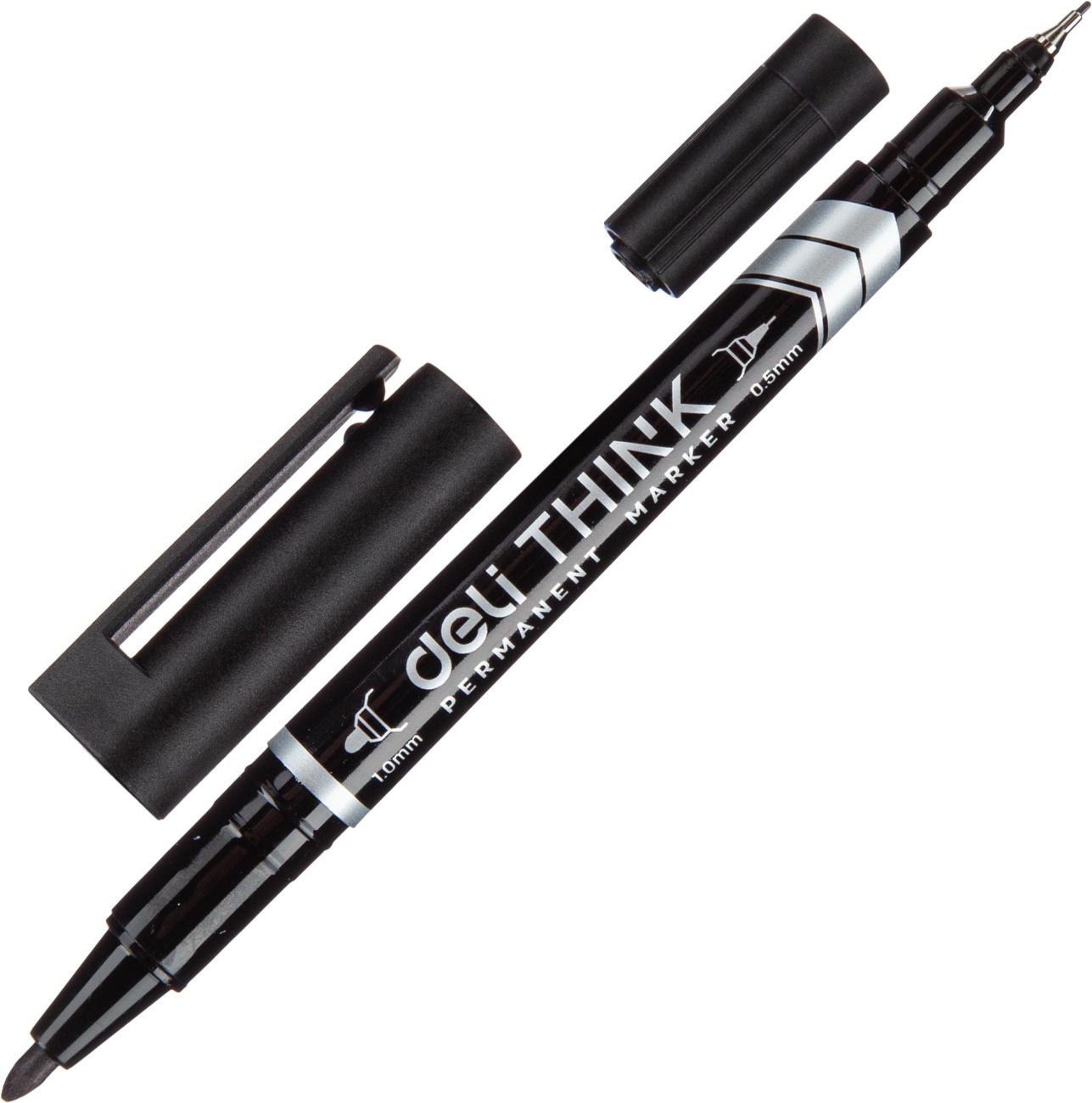 Маркер перманентный двусторонний Deli Think 0,5/1 мм черный EU211-BK 1691478