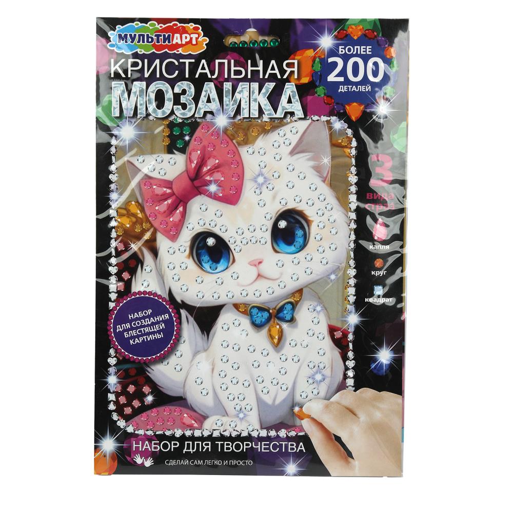 Кристальная мозаика 17х23 см. "Кошечка" 200 дет. в конверте MultiArt CRYST-117410