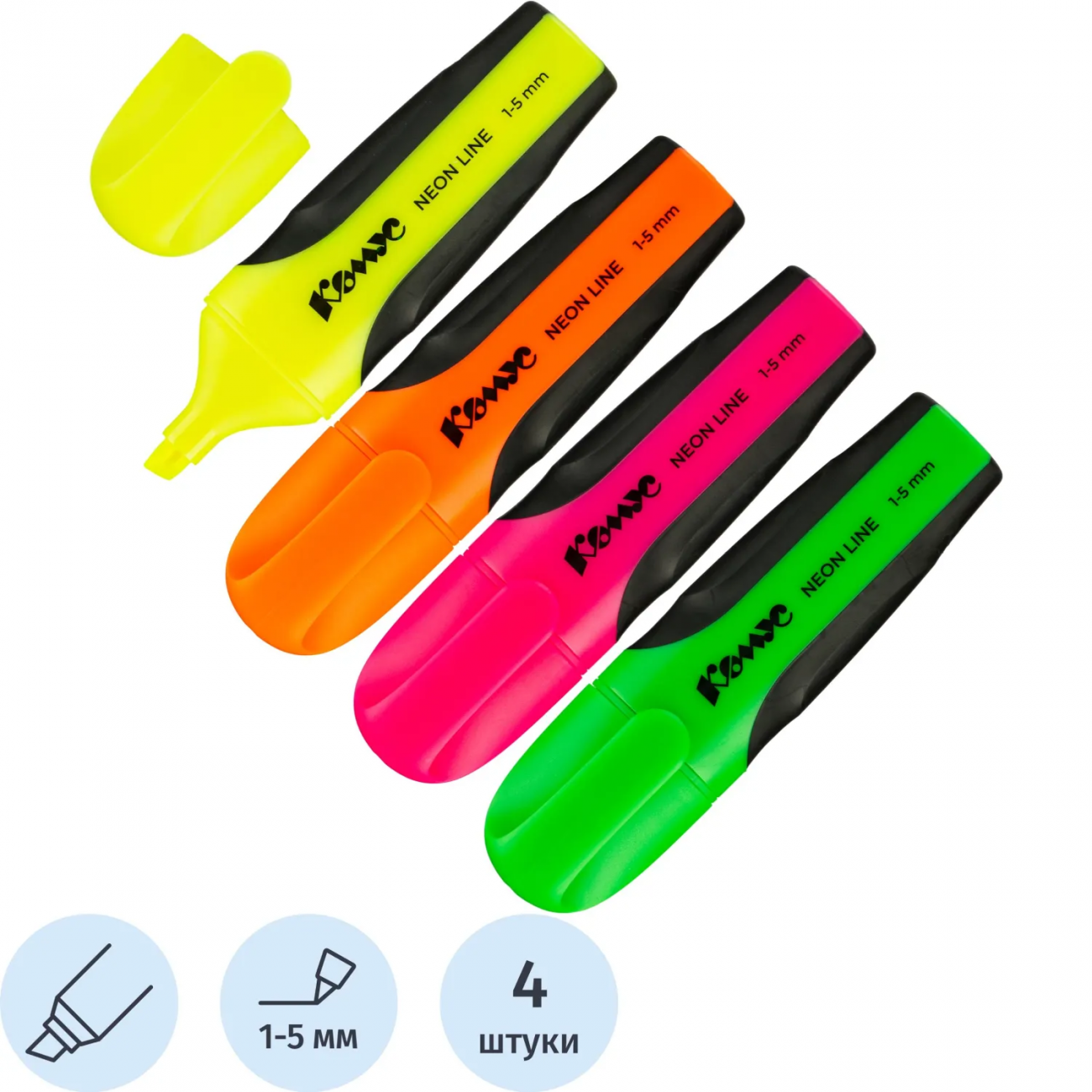 Набор текстовыделителей маркеров Комус Neon Line 1-5мм наб 4цв 1056781