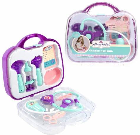 Медицинский набор "Скорая помощь" в чемоданчике 9 пр. фиолетовый Mary Poppins 453149