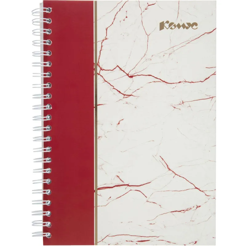 Тетрадь общая А4 120л Комус МраморКрасный клетка,80г,греб,карт,фольг,УФ-лак 1919343