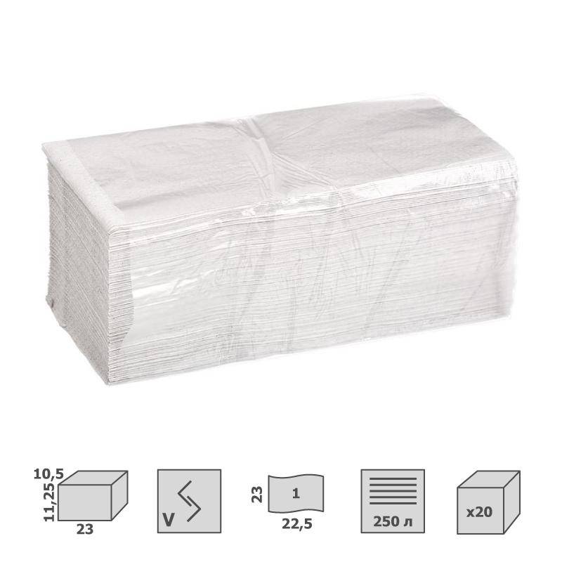 Полотенца бумажные лые V-сложения 1-слойные 20 пачек по 250 л (NV-250W1) 1023415