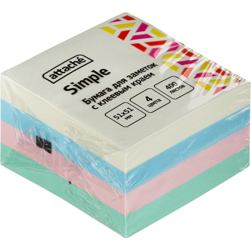 Стикеры Attache Simple куб 51х51, пастель 4 цвета 400 л 1635533