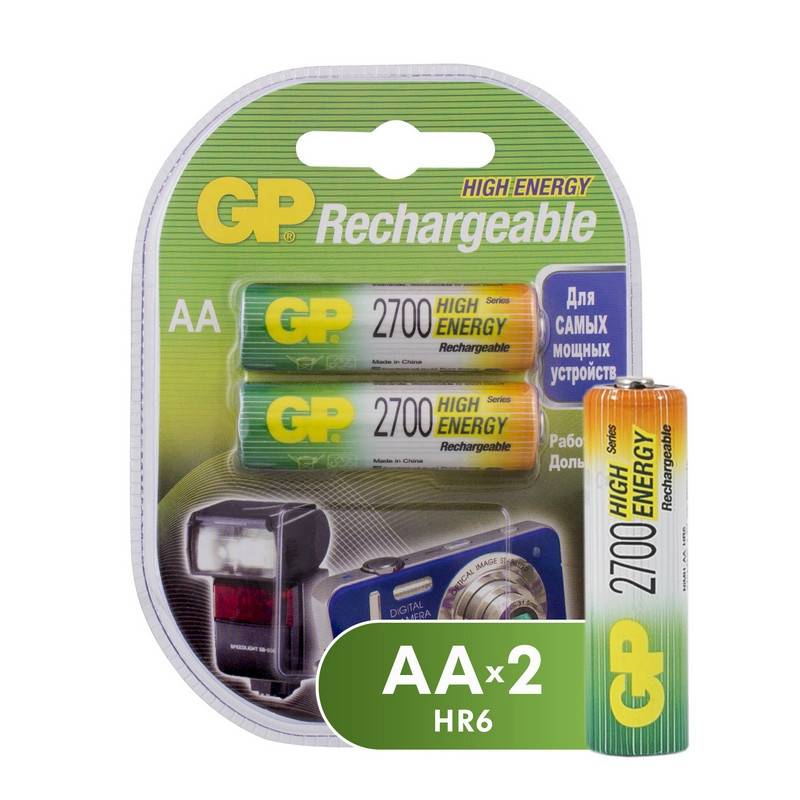 Аккумуляторные батарейки GP АА 2 штуки (2700 мАч, Ni-Mh) 270AAHC-2DECRC2 78044