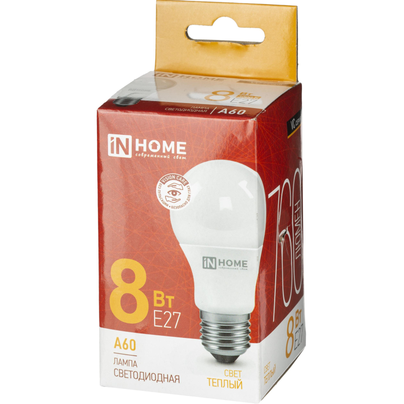 Лампа светодиод LED-A60-VC 8Вт 230В Е27 3000К 760 Лм IN HOME 1689463 4690612024004