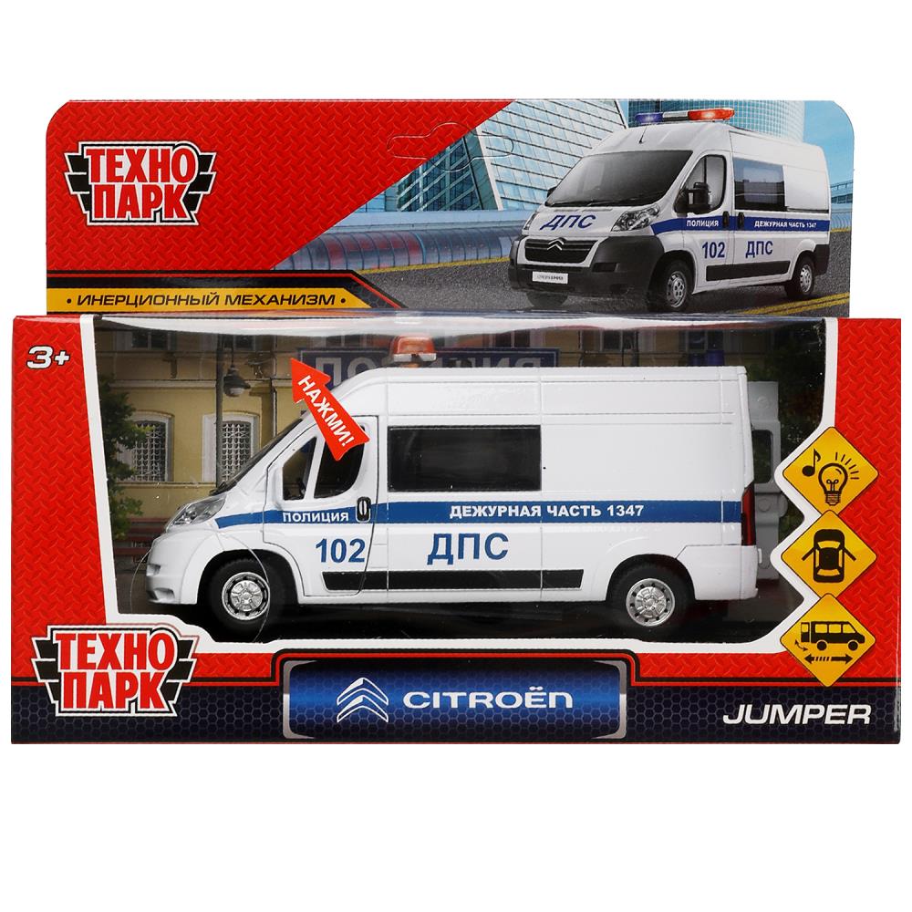 Машина металл свет-звук Ситроен Джампер Полиция, 14 см, белый Технопарк JUMPER-14SLPOL-WH
