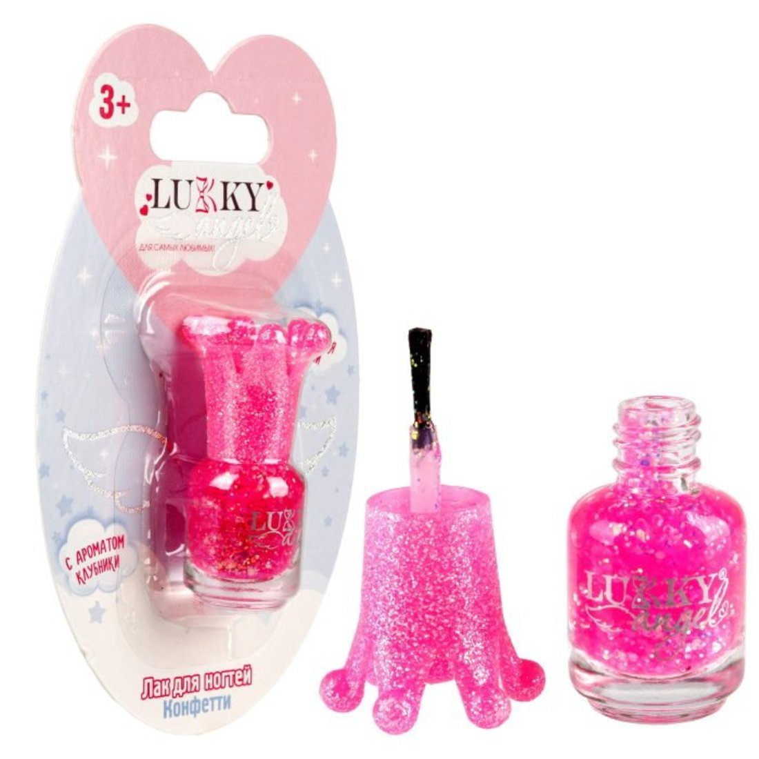 Лак для ногтей Конфетти, смываемый водой, ярко-розовый с ароматом клубники Lukky Т23503