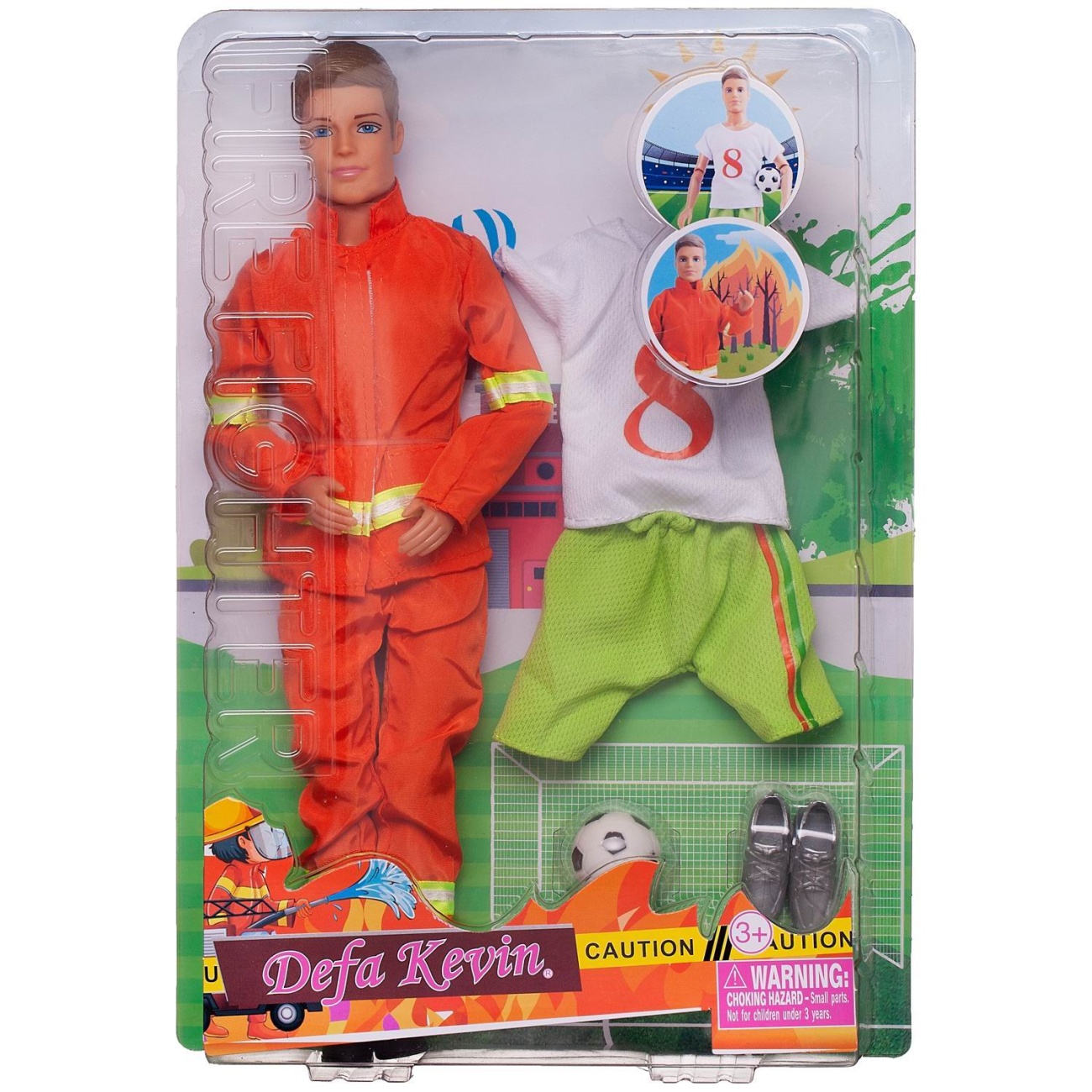 Кукла Defa Kevin Пожарный с комплектом сменной одеждой (форма футболиста №8 8382d/№8