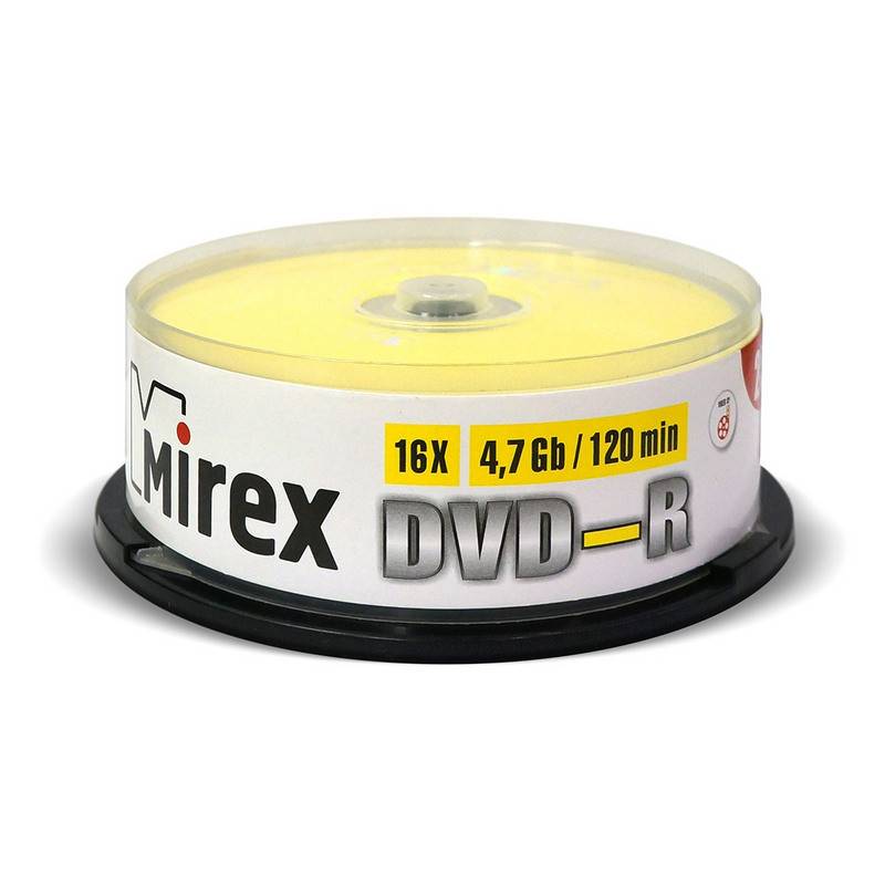 Диск DVD-R Mirex 4,7 GB 16x (25 штук в уп) UL130003A1M 838861